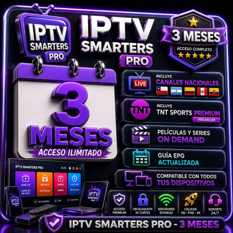 TELEVISION IPTV SMARTERS PRO 3 MESES