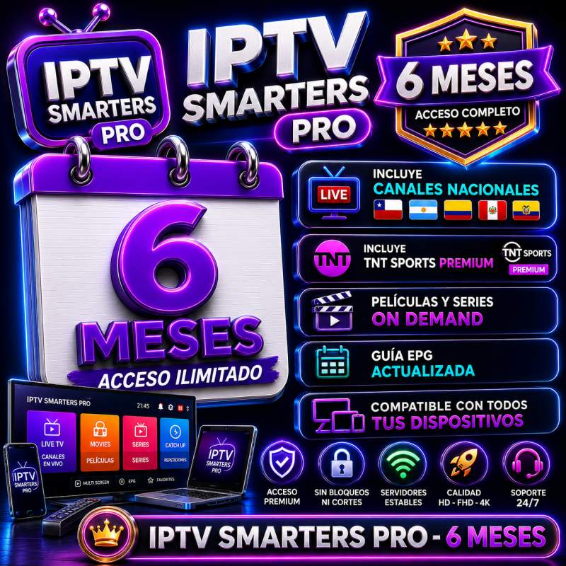 TELEVISION IPTV SMARTERS PRO 6 MESES