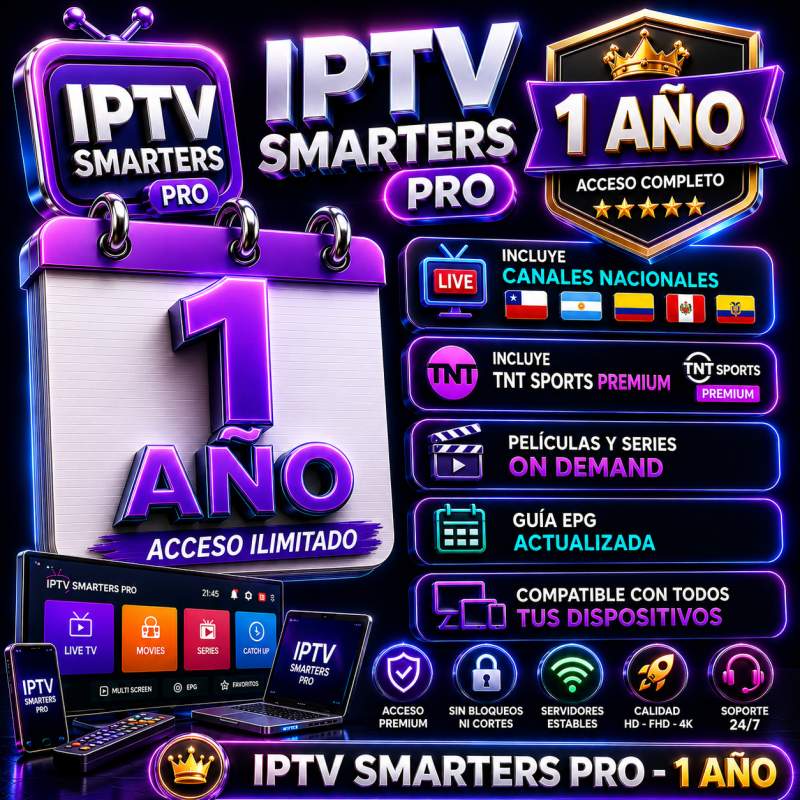 TELEVISION IPTV SMARTERS PRO 1 AÑO