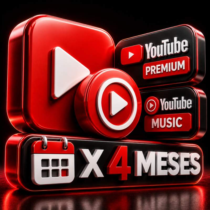 YOUTUBE PREMIUM + YOUTUBE MUSIC INDIVIDUAL 4 MESES PARCIALIZADA