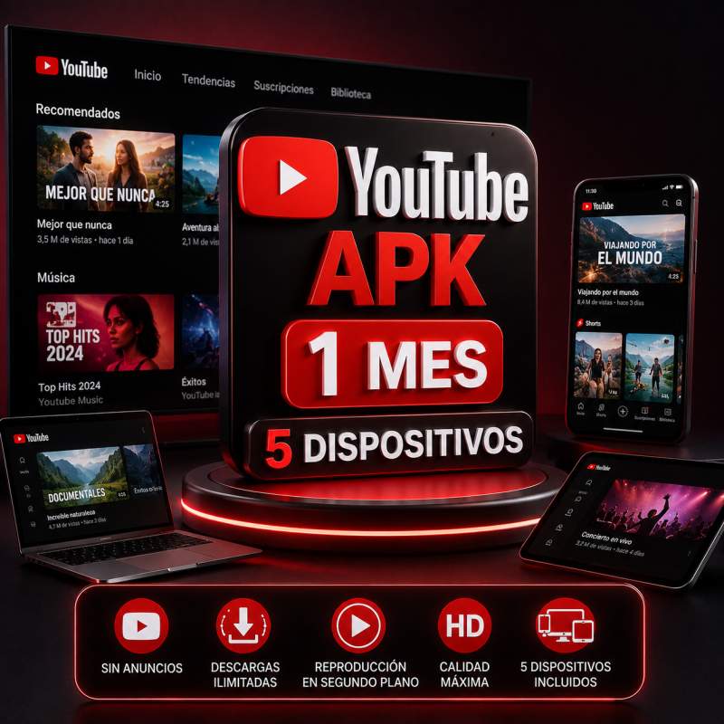 YOUTUBE APK 1 MES 5 DISPOSITIVOS 
