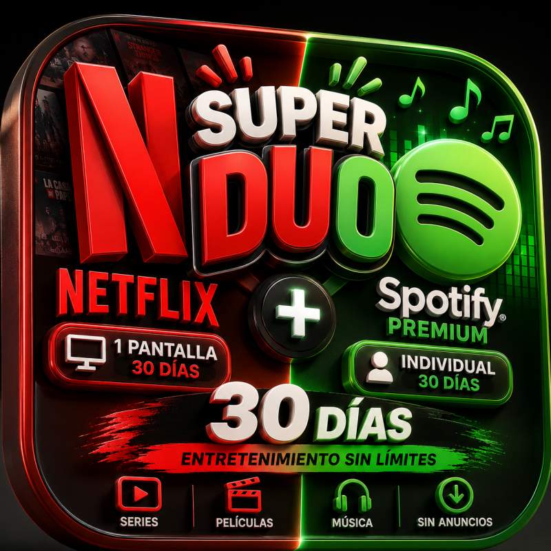 NETFLIX 1 PANTALLA 30 DIAS + SPOTIFY PREMIUM 30 DIAS