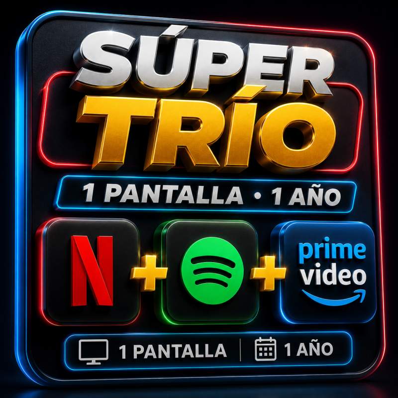 NETFLIX+SPOTYFY PREMIUM+PRIMEVIDEO 1 PANTALLA  1 AÑO