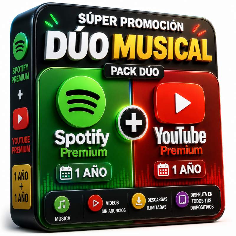 SPOTIFY PREMIUM  + YOUTUBE PREMIUM 1 AÑO